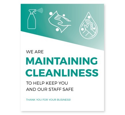 Maintaining Cleanliness Window Cling  6" x 4" Teal Pack of 25 